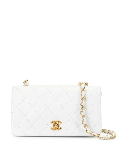 Pre-owned Chanel 1990 Diamond Quilted Cc Turn-lock Shoulder Bag In White