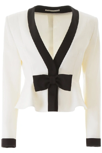 Alessandra Rich Short Jacket With Bow In White,black