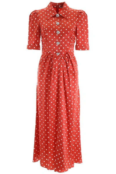 Alessandra Rich Crystal Button Dress With Polka Dots In Red