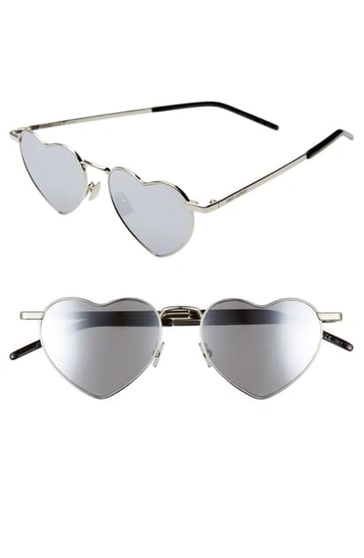 Saint Laurent Loulou 52mm Heart Shaped Sunglasses In Silver/ Silver