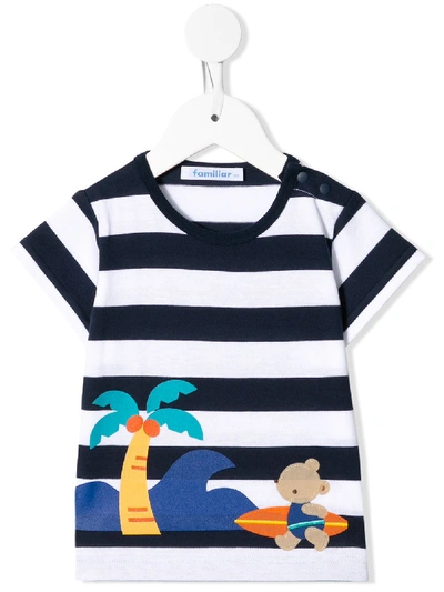 Familiar Babies' Striped-print Crew Neck T-shirt In White