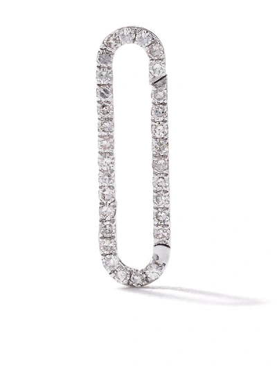 As29 18kt White Gold Pave Diamond Long Oval Carabiner In Silver