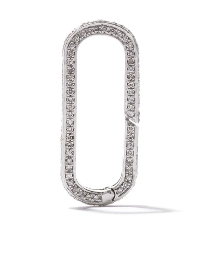 As29 18k White Gold Pave Diamond Oval Carabiner In Silver
