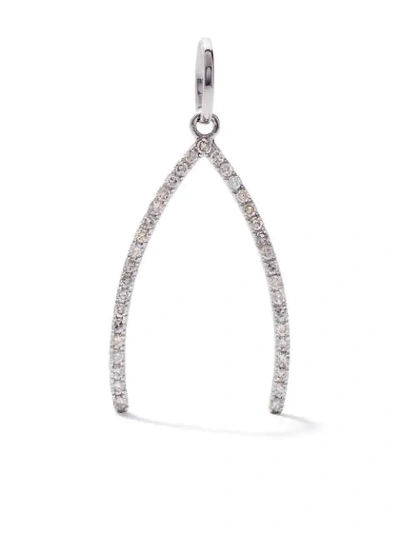 As29 18kt White Gold Pave Diamond V Pendant In Silver