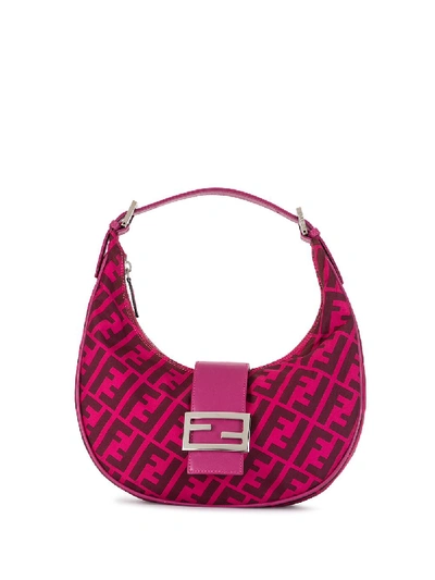 Pre-owned Fendi Zucca Half-moon Shoulder Bag In Pink