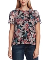 Vince Camuto Romantic Lilies Double Ruffle Sleeve Blouse In Rich Black