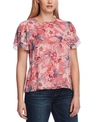 Vince Camuto Romantic Lilies Double Ruffle Sleeve Blouse In Coral Blos