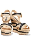 ALICE AND OLIVIA JOSIEY STRIPED BRAIDED RAFFIA WEDGE SANDALS,3074457345621921302