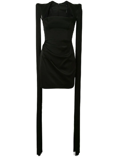 Alex Perry Alex Fringed-shoulder Satin Mini Dress In Black