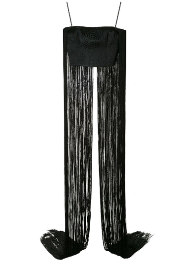 Alex Perry Dane Fringed-back Cropped Bandeau Top In Black
