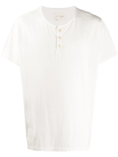 Greg Lauren Front Buttoned Cotton T-shirt In White
