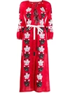 VITAKIN Embroidered Leafs Dress Red