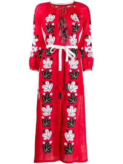 Vitakin Embroidered Leafs Dress Red
