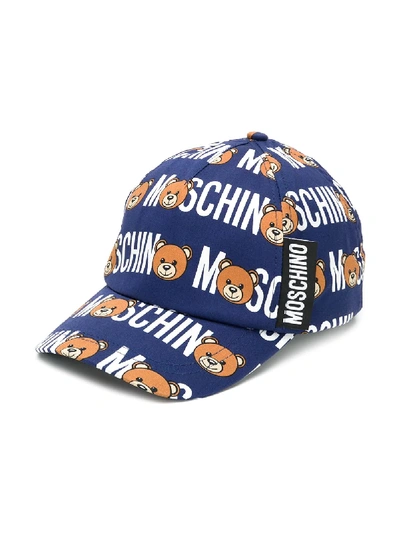Moschino Kids' Logo Bear Print Cap In Blue