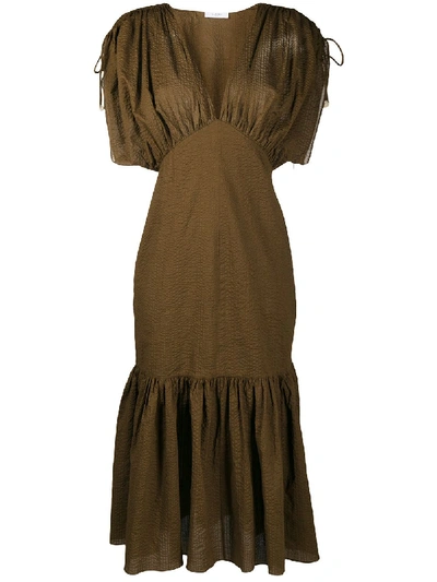 Marysia Monterey Ruched Seersucker-cotton Dress In Brown