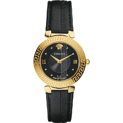 Versace Divine Gold And Leather Watch In Nero