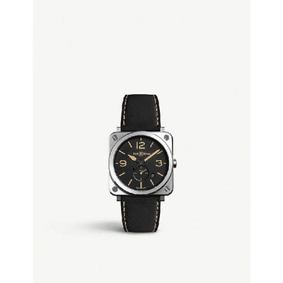 Bell & Ross Br S Steel Heritage 39mm In Black B Black Calfskin With Heritage Stitching