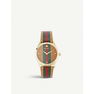 Gucci Ya1264077 G-timeless Leather And Gold-plated Watch