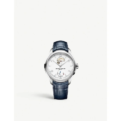 Baume & Mercier Clifton Stainless Steel And Leather Automatic Watch In White/blue