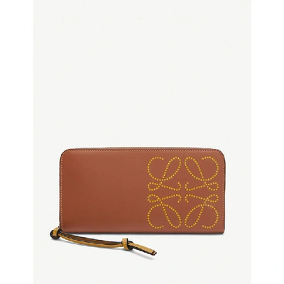 Loewe Anagram-embroidered Zipped Leather Purse In Tan/ochre