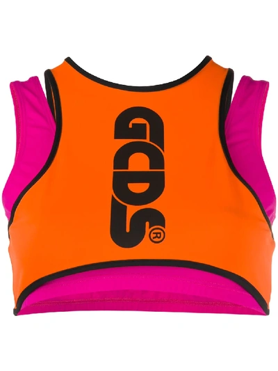 Gcds Logo Print Cropped Top In Orange