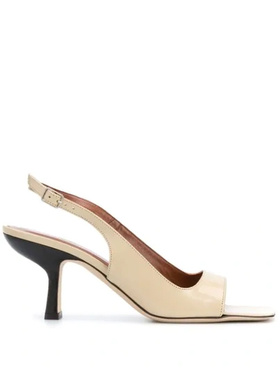 By Far Lopez Glossed-leather Slingback Sandals In Beige