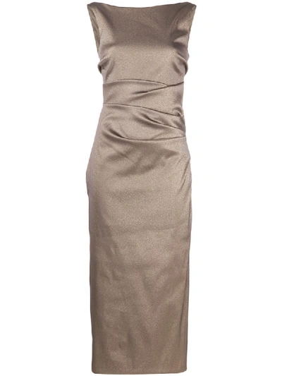 Talbot Runhof Sonett Gathered Midi Dress In Neutrals