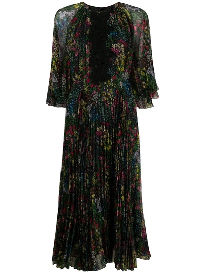 Giambattista Valli Pleated Floral-print Dress In Black