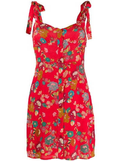Andamane Floral Buttoned Mini-dress In Red