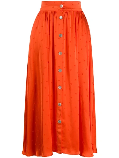 Andamane Heart Print High-waisted Skirt In Orange