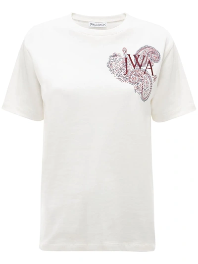 Jw Anderson White Logo-embroidered Cotton T-shirt