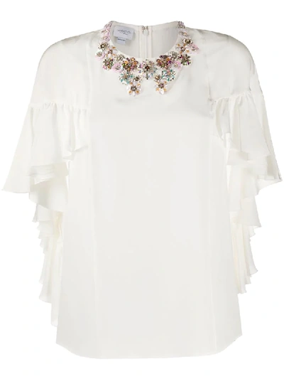 Giambattista Valli Embellished Ruffled Top In White