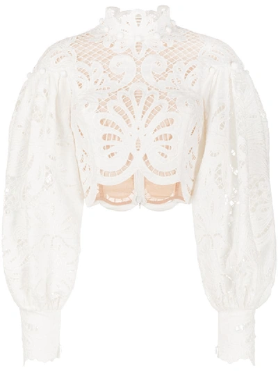 Zimmermann Embroidered Puff Sleeve Blouse In White