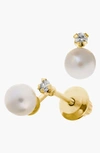 Mignonette 14k Gold Pearl & Diamond Stud Earrings In Gold