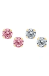 Mignonette 14k Gold & Cubic Zirconia 2-pair Stud Earring Set In Pink And White