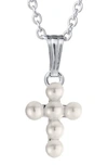 Mignonette Cultured Pearl Cross Pendant Necklace In Silver