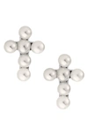 Mignonette Cultured Pearl Cross Earrings In Silver