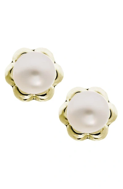 Mignonette Kids'  14k Yellow Gold & Cultured Pearl Earrings In White