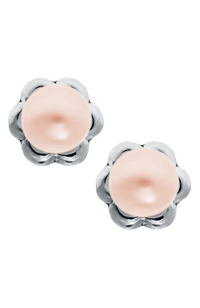 Mignonette Kids'  Sterling Silver & Cultured Pearl Earrings In Pink