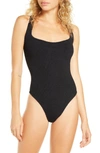 Hunza G One-piece Swimsuit With Tortoiseshell Ring Detailing In Black