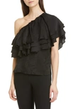 BIRGITTE HERSKIND AMELIA RUFFLE ONE-SHOULDER SNAKE JACQUARD BLOUSE,3572-684-001