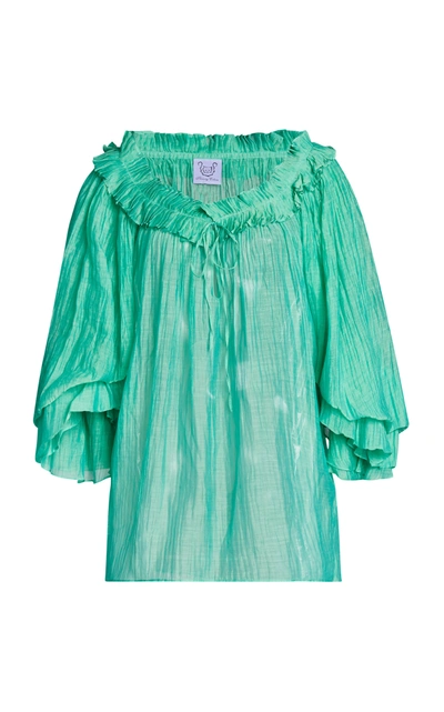 Thierry Colson Roussia Pleated Cotton-silk Top In Green