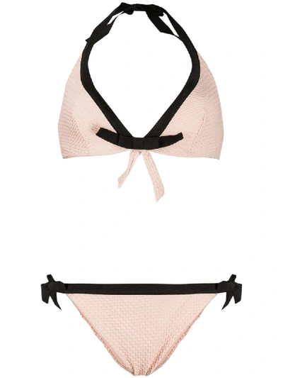 Fisico Contrast Trim Bikini Set In Neutrals