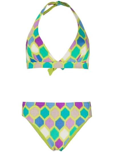 Fisico Geometric Print Reversible Bikini In Yellow
