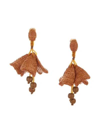 Oscar De La Renta Impatiens Raffia Earrings In Brown