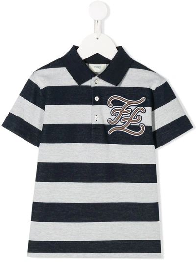 Fendi Kids' Striped Karligraphy Motif Polo Shirt In Blue