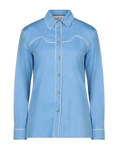 Gucci Solid Color Shirts & Blouses In Sky Blue