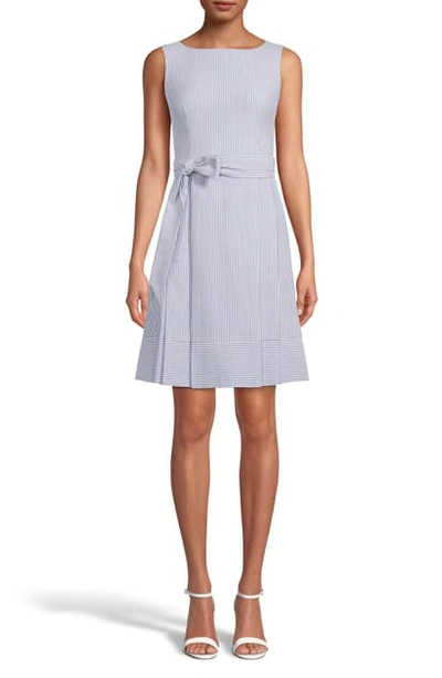 Anne Klein Plus Size Seersucker A-line Dress In Rain Shadow/ White