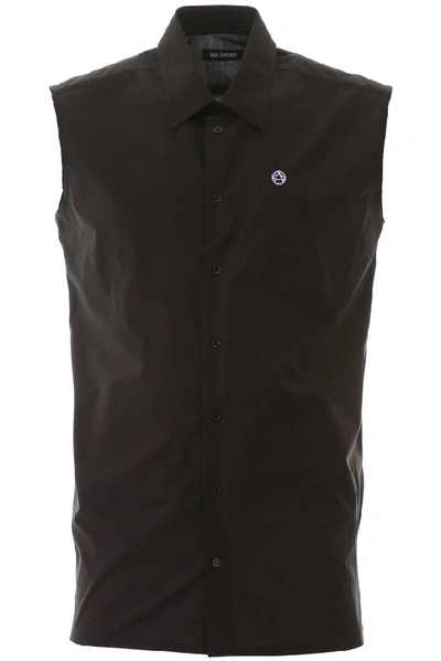 Raf Simons Sleeveless Shirt With Logo Embroidery In Black