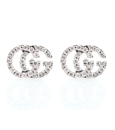 Gucci Running G 18kt Gold And Diamond Earrings In Silver